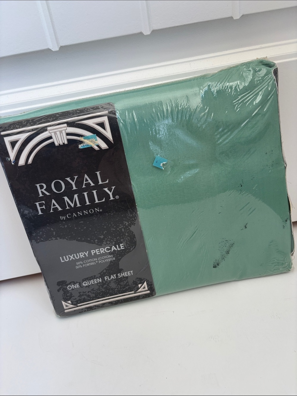 Vintage CANNON Royal Family Luxury Percale Queen Flat Sheet Green 90 X 120